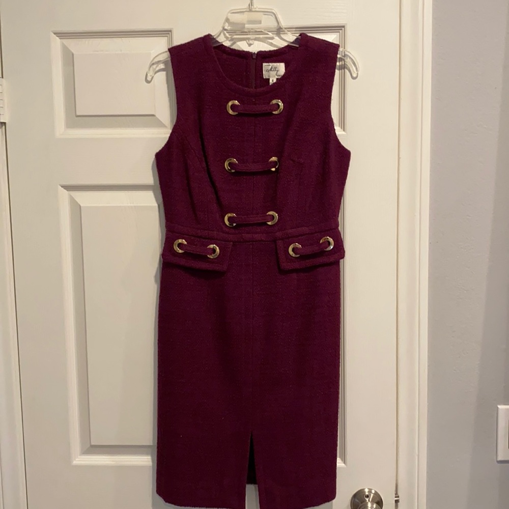 Milly Wool Vintage Purple Dress with Gold Accents